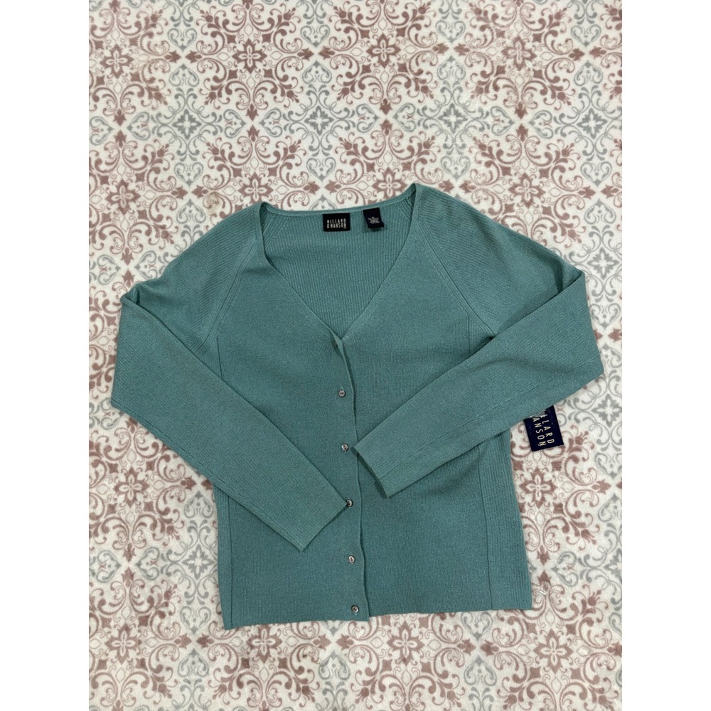 Hillard & Hanson Arctic Blue Ribbed V-Neck Cardigan Sweater NWT Size M